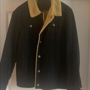 Men's Black and Tan Sherpa-Lined Jacket
